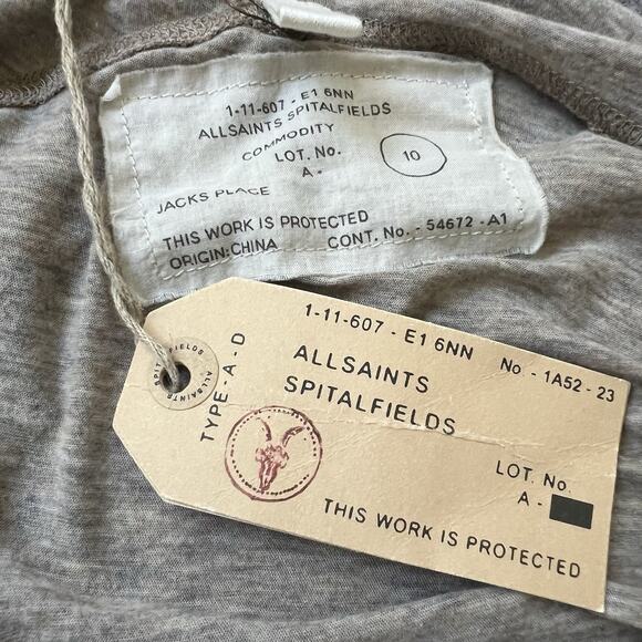 AllSaints Women's Reba Hoody NEW Long Slv T Shirt Buttons Cotton Knit UK 10 US 6 - Picture 6 of 9